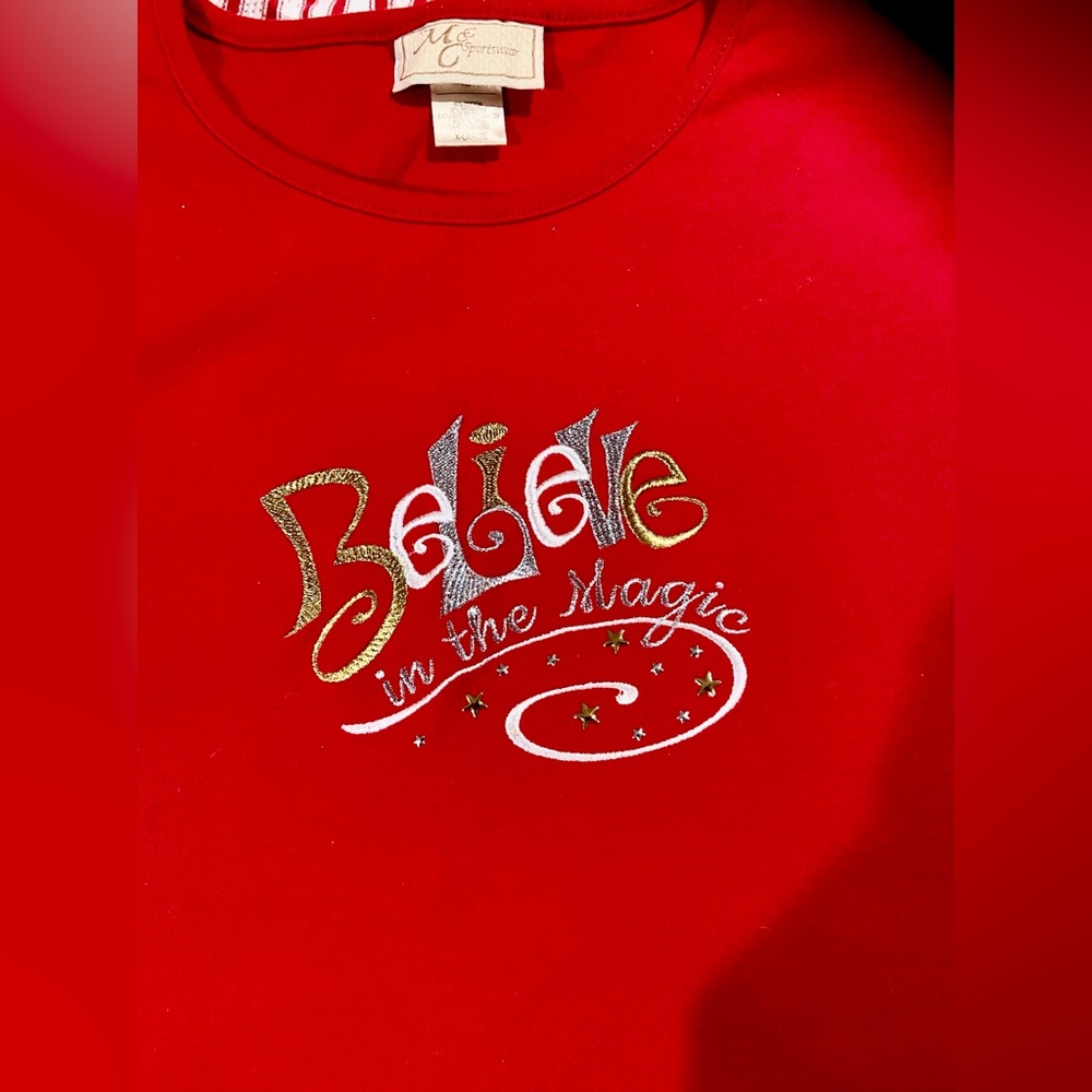 🎅🏻M&C Sportswear Believe in the Magic Silver & Gold Cotton Long Sleeve Tee XL